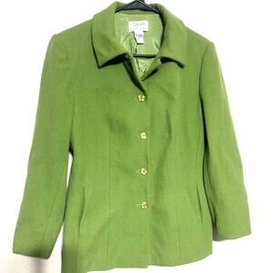 Talbots Petite 10‎ Wool Blazer Jacket Green Button Front Coat Women's